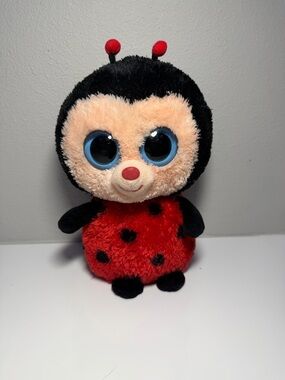 Ty Plush Ladybug with Blue Eyes - Red, Black, Peach Bugsy